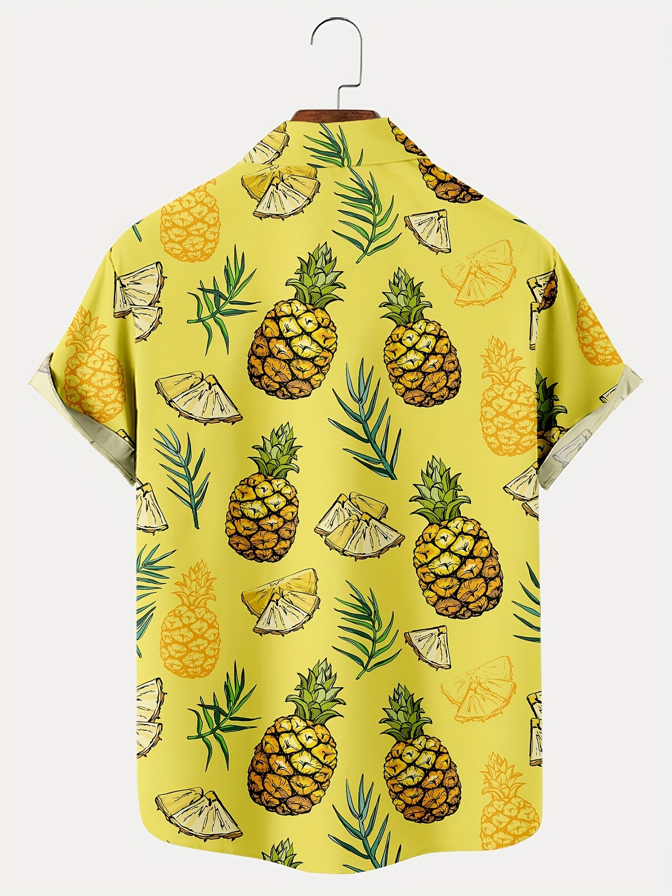 plus size mens hawaiian style short sleeve lapel collar shirt fashion pineapple print style for vacation leisure time suit for big tall guys details 0