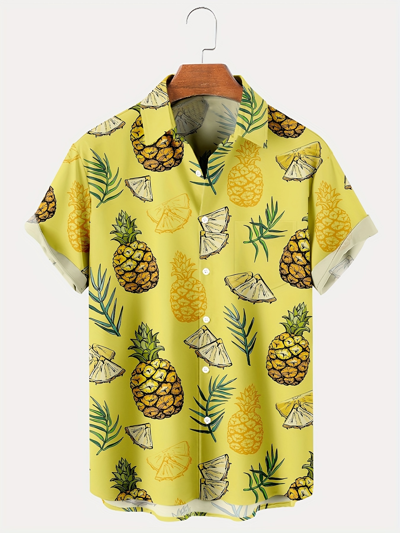 plus size mens hawaiian style short sleeve lapel collar shirt fashion pineapple print style for vacation leisure time suit for big tall guys details 1