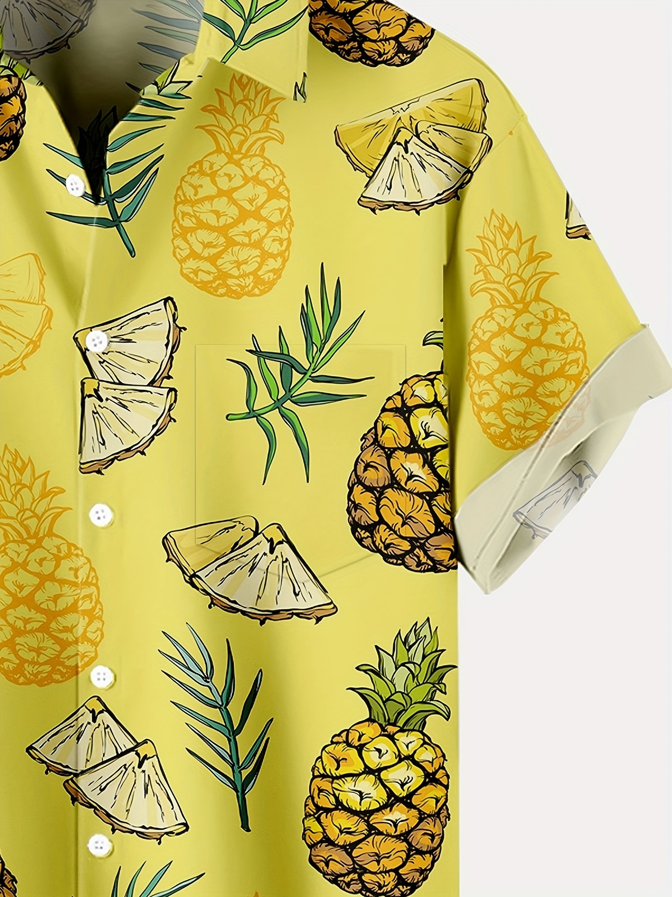 plus size mens hawaiian style short sleeve lapel collar shirt fashion pineapple print style for vacation leisure time suit for big tall guys details 2