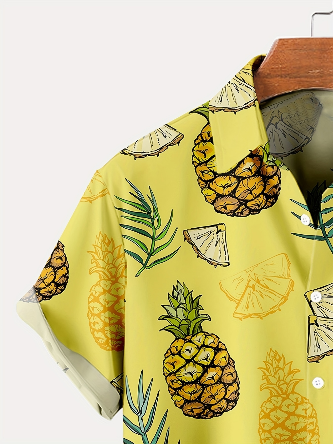 plus size mens hawaiian style short sleeve lapel collar shirt fashion pineapple print style for vacation leisure time suit for big tall guys details 3