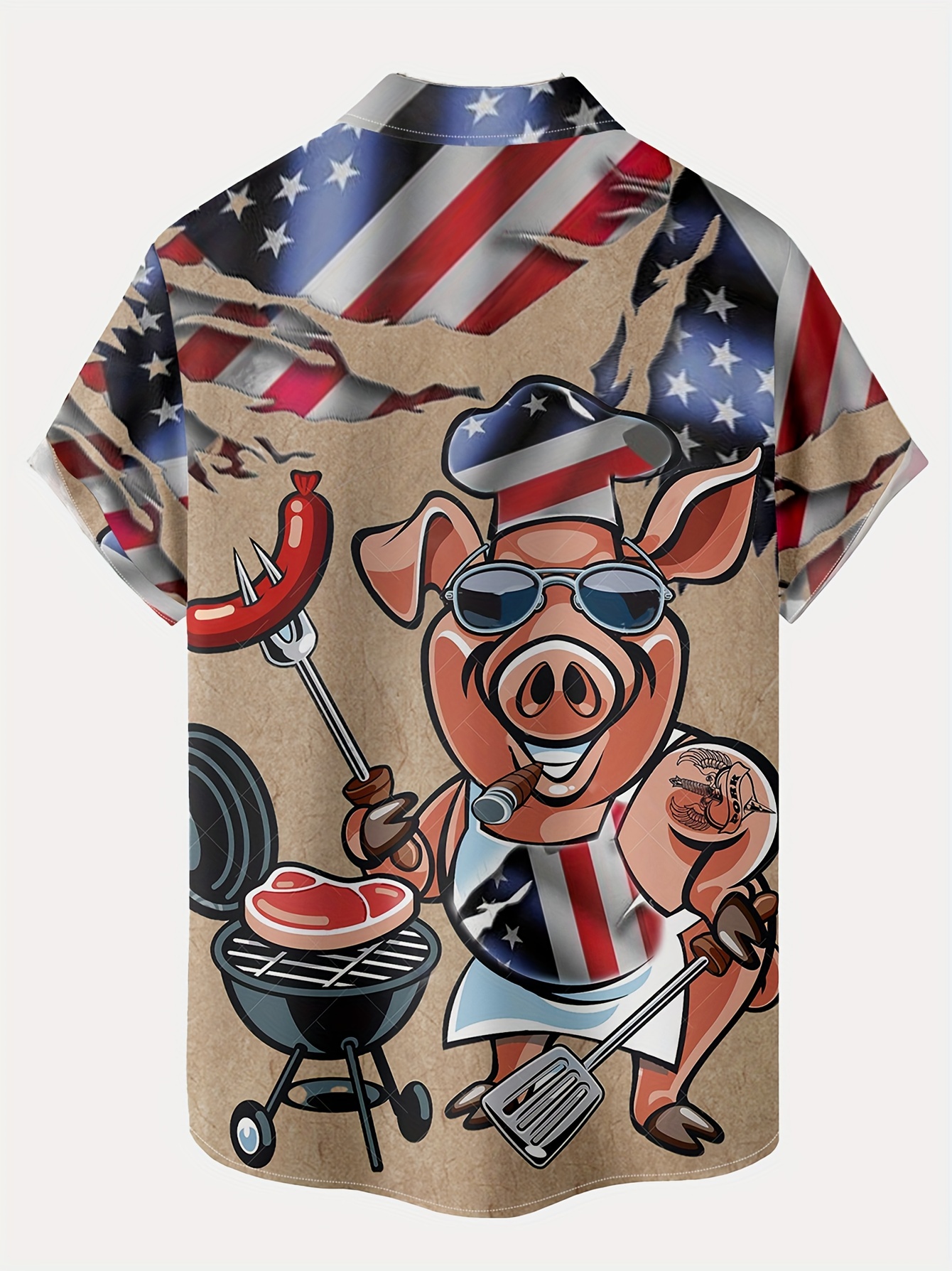 american flag bbq   printing hawaiian resort casual shirt plus size mens stylish lapel collar summer clothing for vacation leisurewear details 0