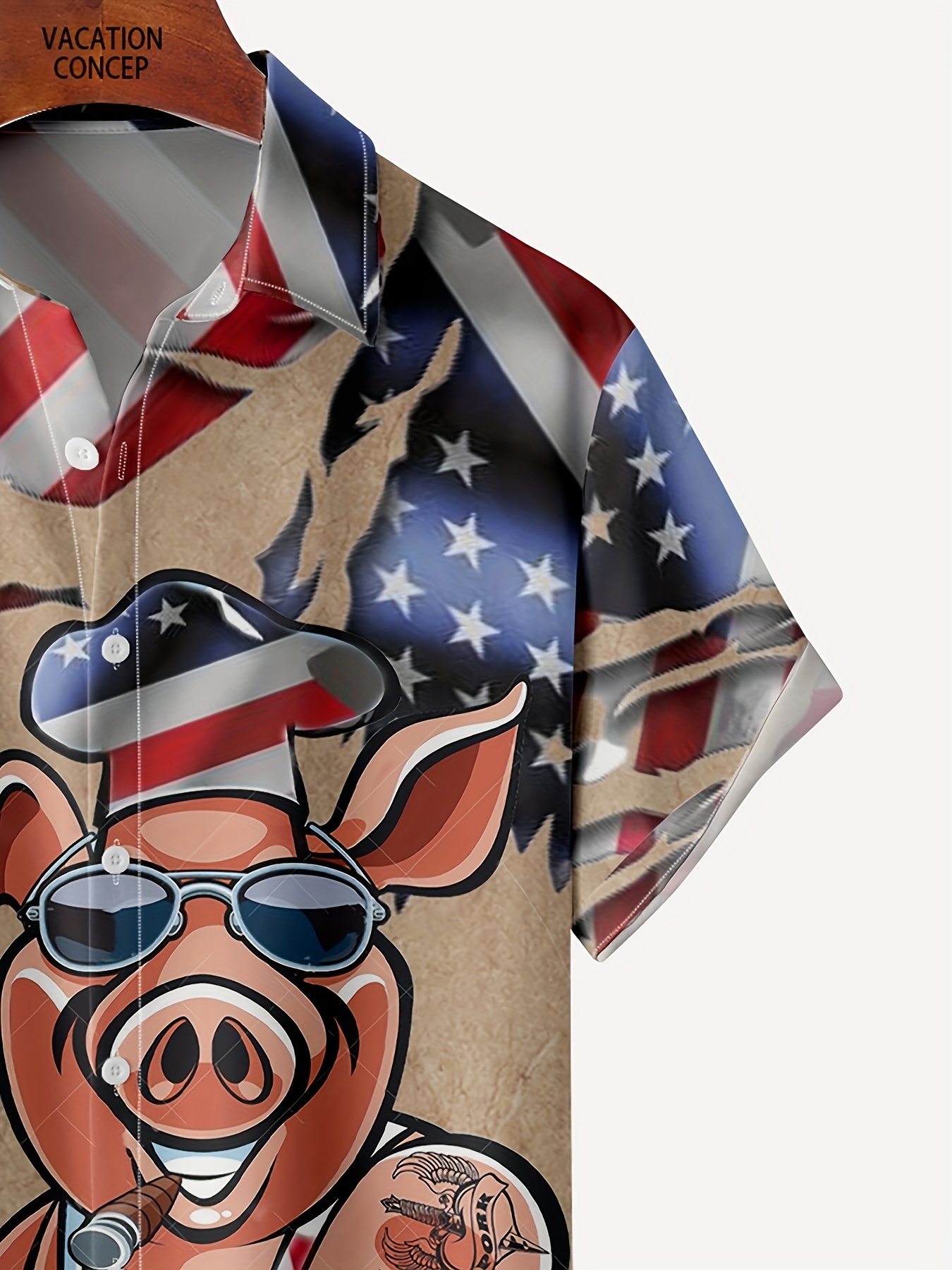 american flag bbq   printing hawaiian resort casual shirt plus size mens stylish lapel collar summer clothing for vacation leisurewear details 2