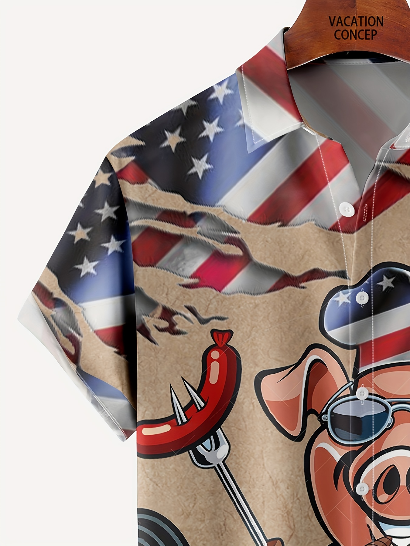 american flag bbq   printing hawaiian resort casual shirt plus size mens stylish lapel collar summer clothing for vacation leisurewear details 3