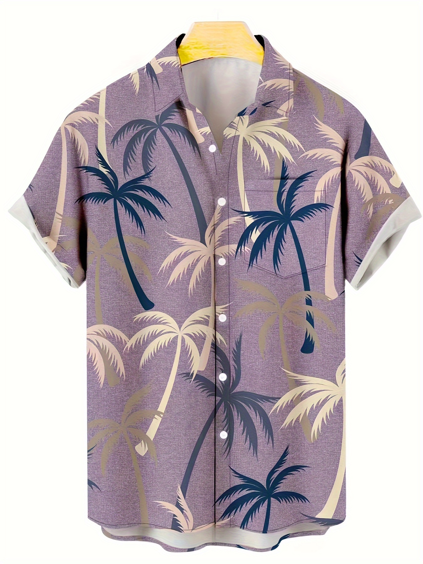 plus size mens summer hawaiian shirt with palm trees print casual short sleeve button down bohemian mature style details 1