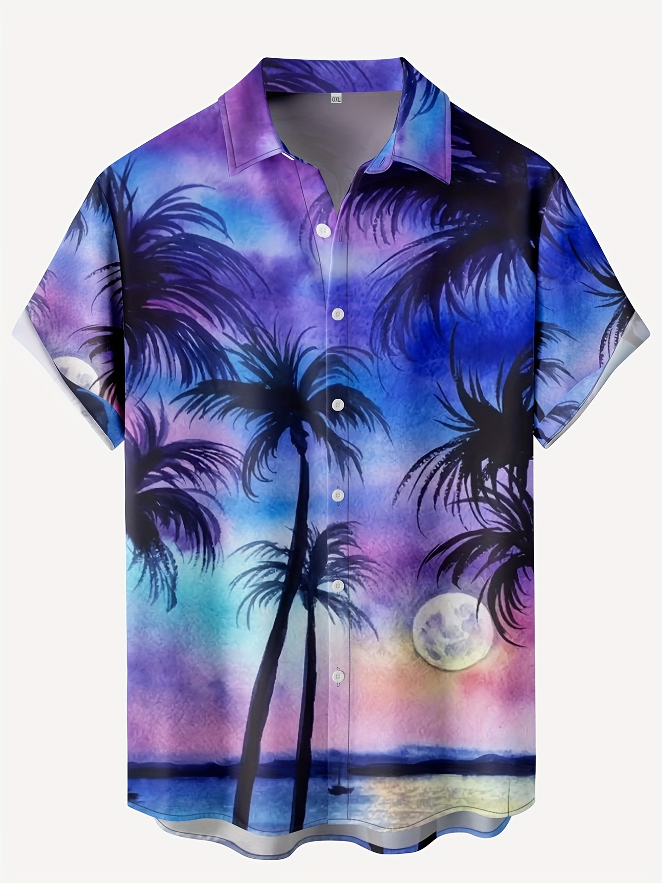 plus size lapel mens coconut tree element graphic print hawaiian shirt button down shirts top blouse shirts short sleeve button down shirts details 1