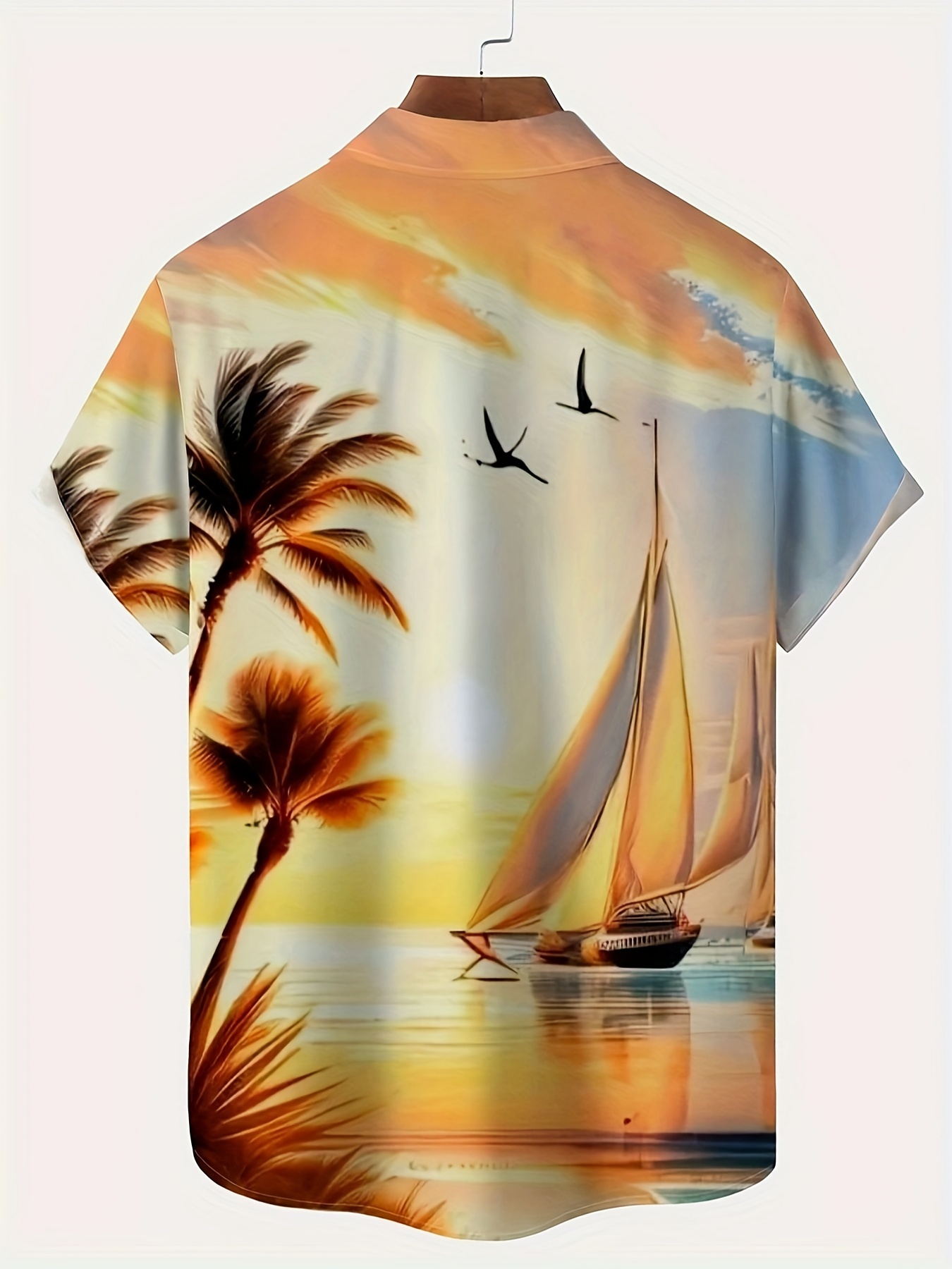 plus size mens summer coconut trees graphic print shirt for summer trendy casual short sleeve shirt for males details 0