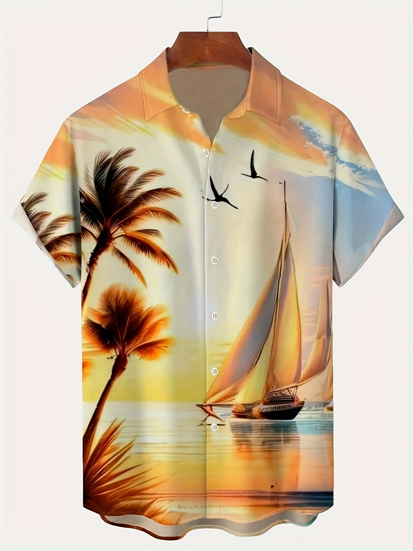 plus size mens summer coconut trees graphic print shirt for summer trendy casual short sleeve shirt for males details 2