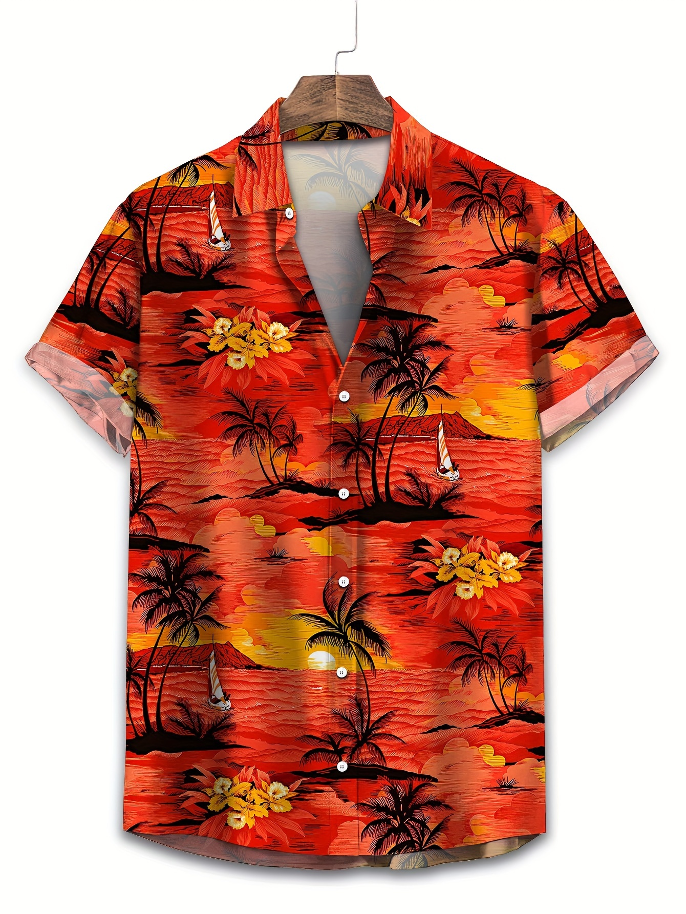 plus size mens 3d coconut trees graphic print shirt for summer stylish casual short sleeve shirt hawaiian tops details 0