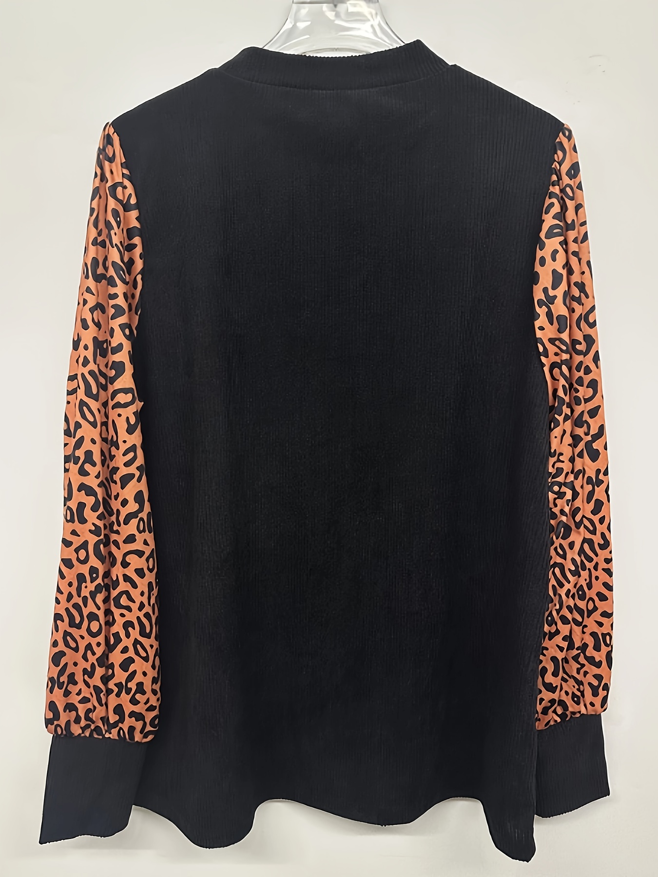 plus size elegant top womens plus leopard print raglan sleeve round neck ribbed knit pullover top details 2