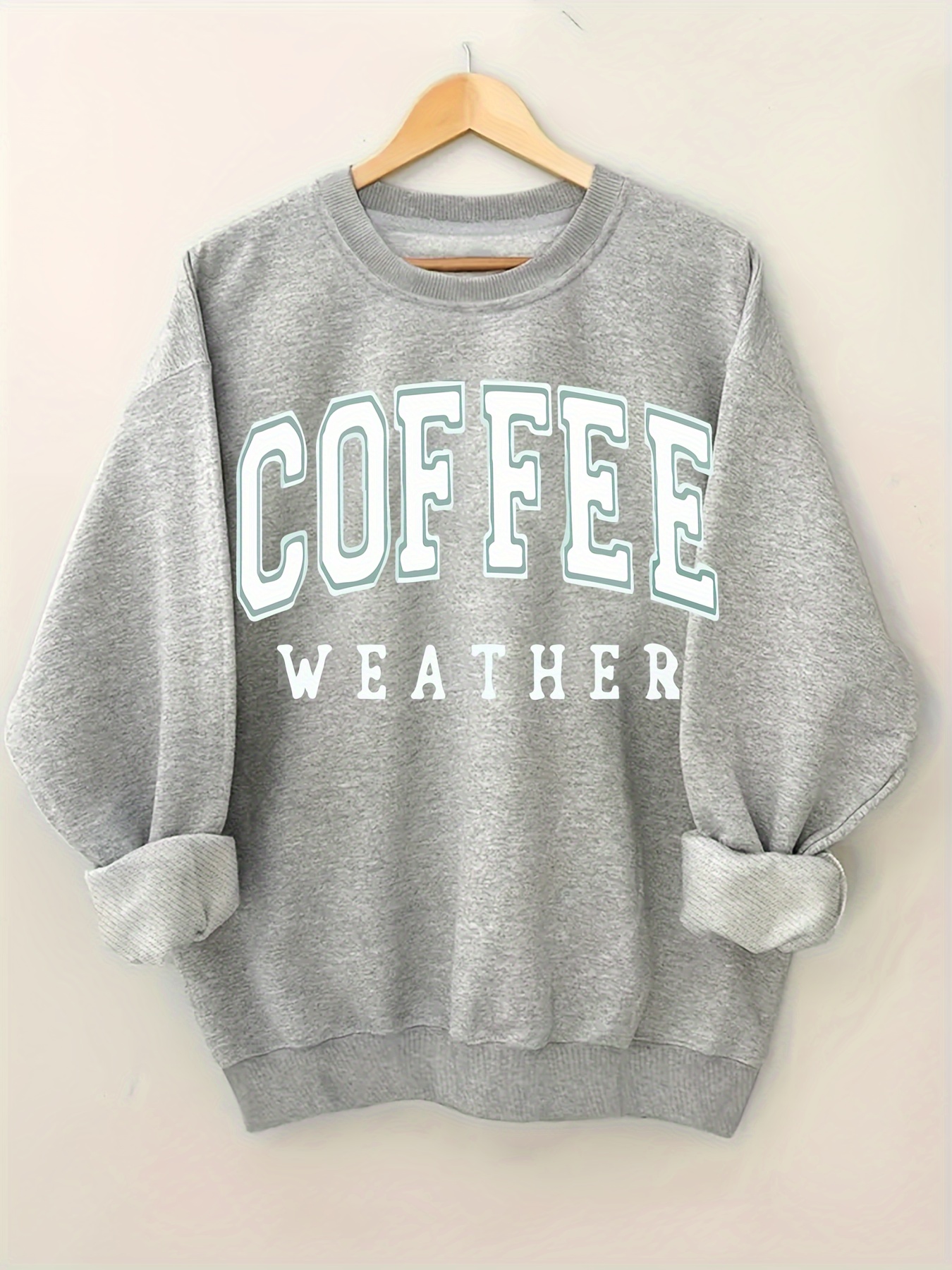 plus size coffee print sweatshirt casual long sleeve crew neck sweatshirt womens plus size clothing details 0