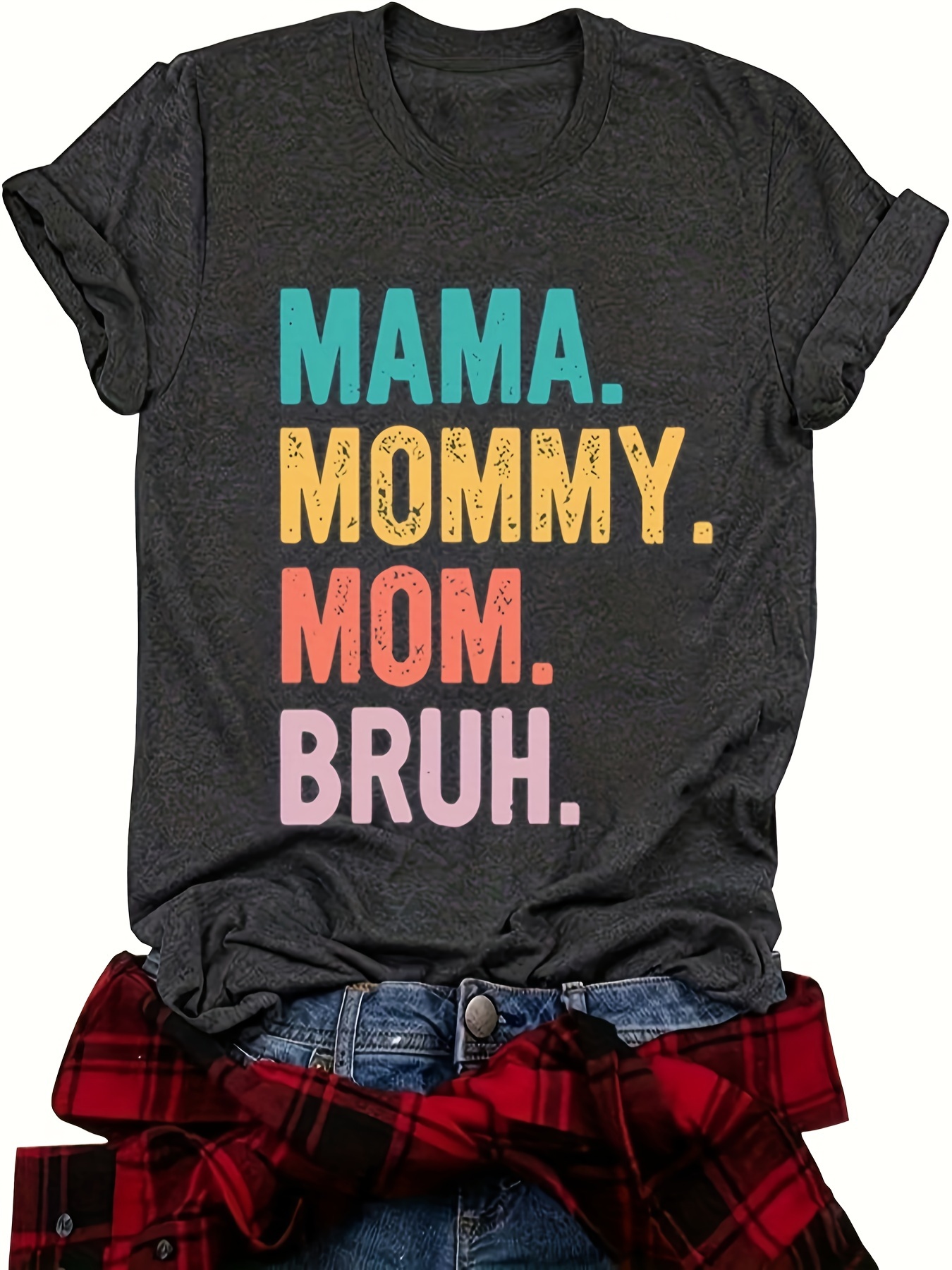 plus size mama print t shirt casual crew neck short sleeve t shirt womens plus size clothing details 0