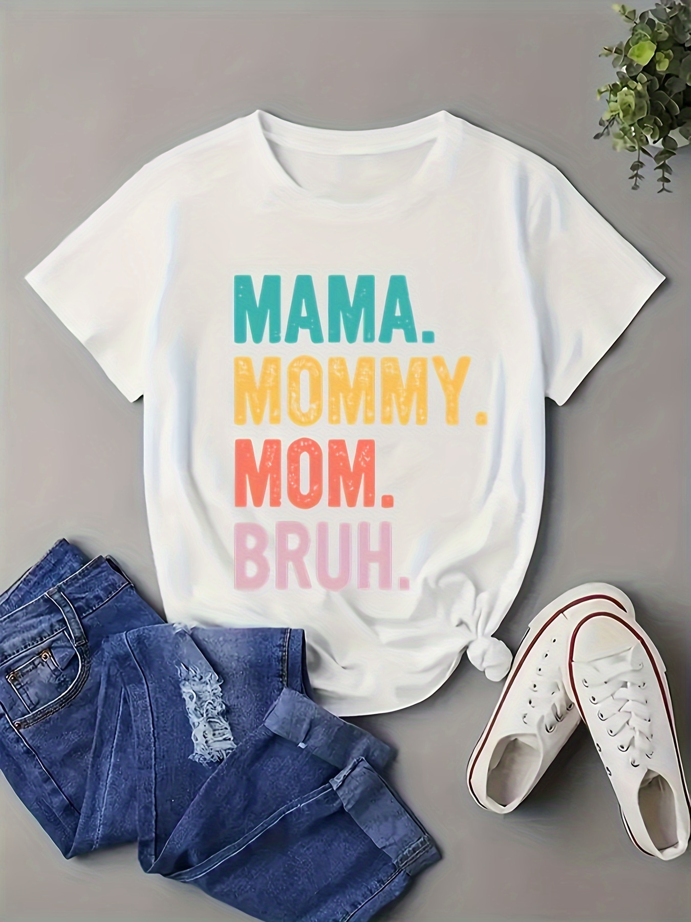 plus size mama print t shirt casual crew neck short sleeve t shirt womens plus size clothing details 5