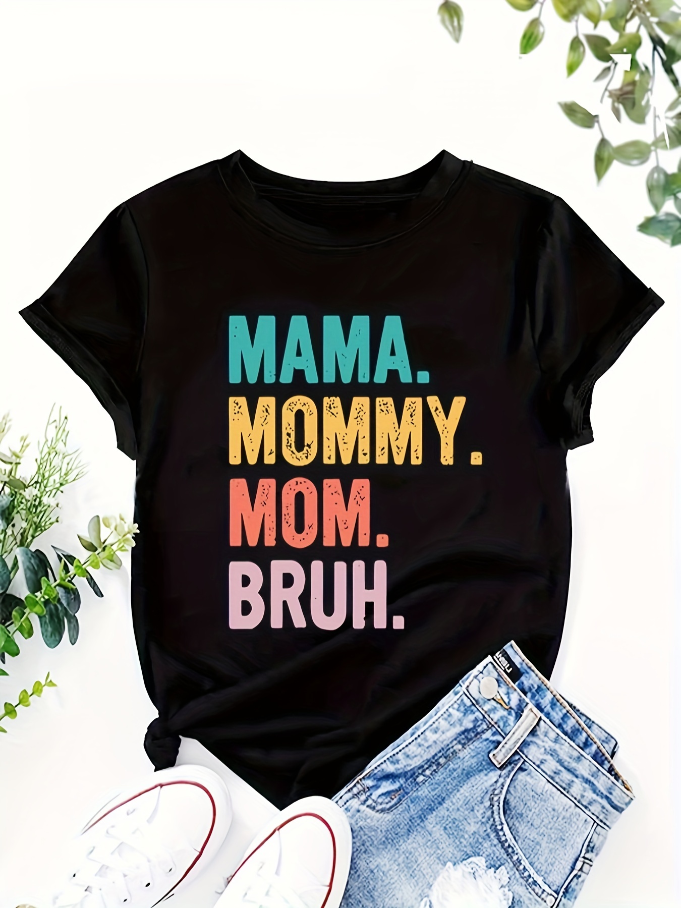 plus size mama print t shirt casual crew neck short sleeve t shirt womens plus size clothing details 10