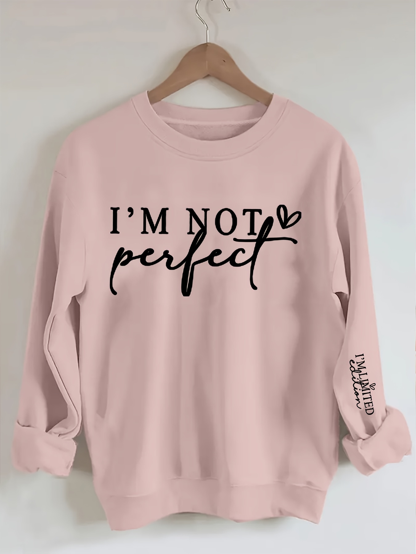 plus size not perfect print pullover sweatshirt casual long sleeve crew neck sweatshirt for fall spring womens plus size clothing details 1