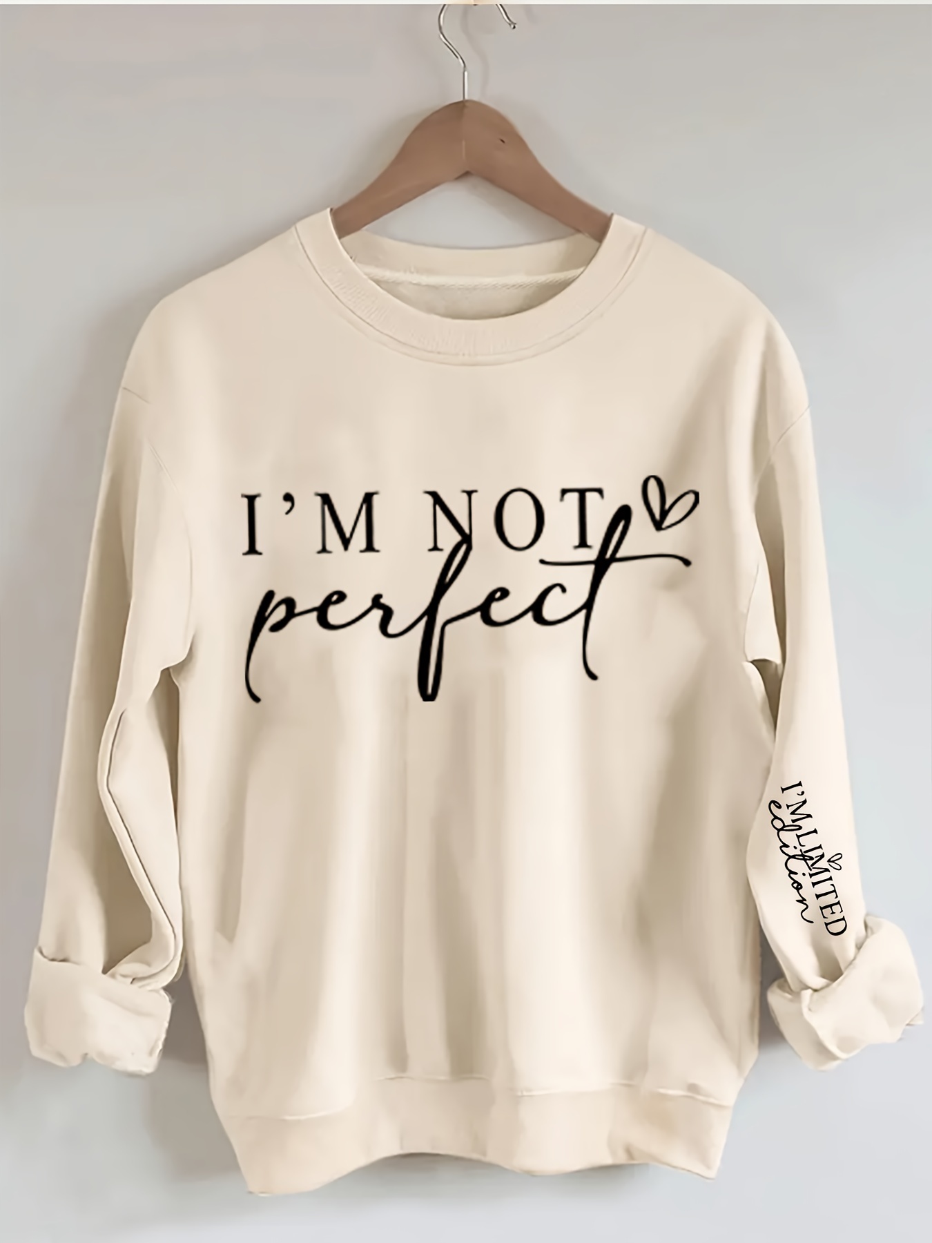 plus size not perfect print pullover sweatshirt casual long sleeve crew neck sweatshirt for fall spring womens plus size clothing details 4