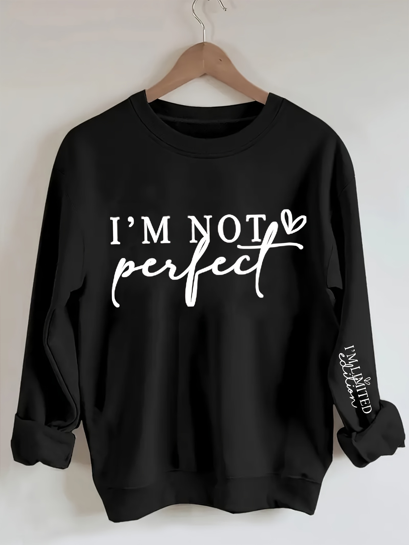 plus size not perfect print pullover sweatshirt casual long sleeve crew neck sweatshirt for fall spring womens plus size clothing details 6