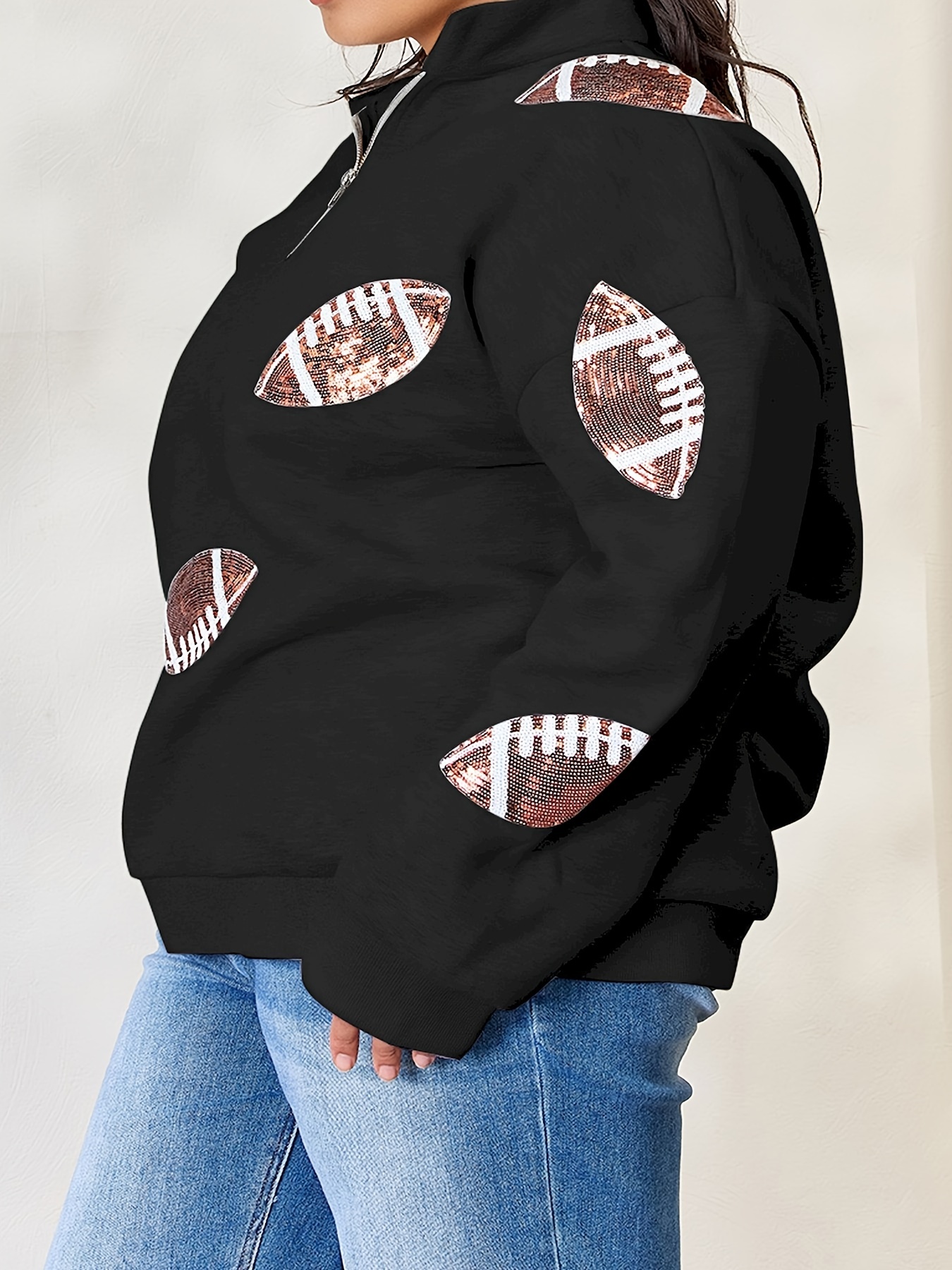 full size sequin football half zip long sleeve sweatshirt details 2