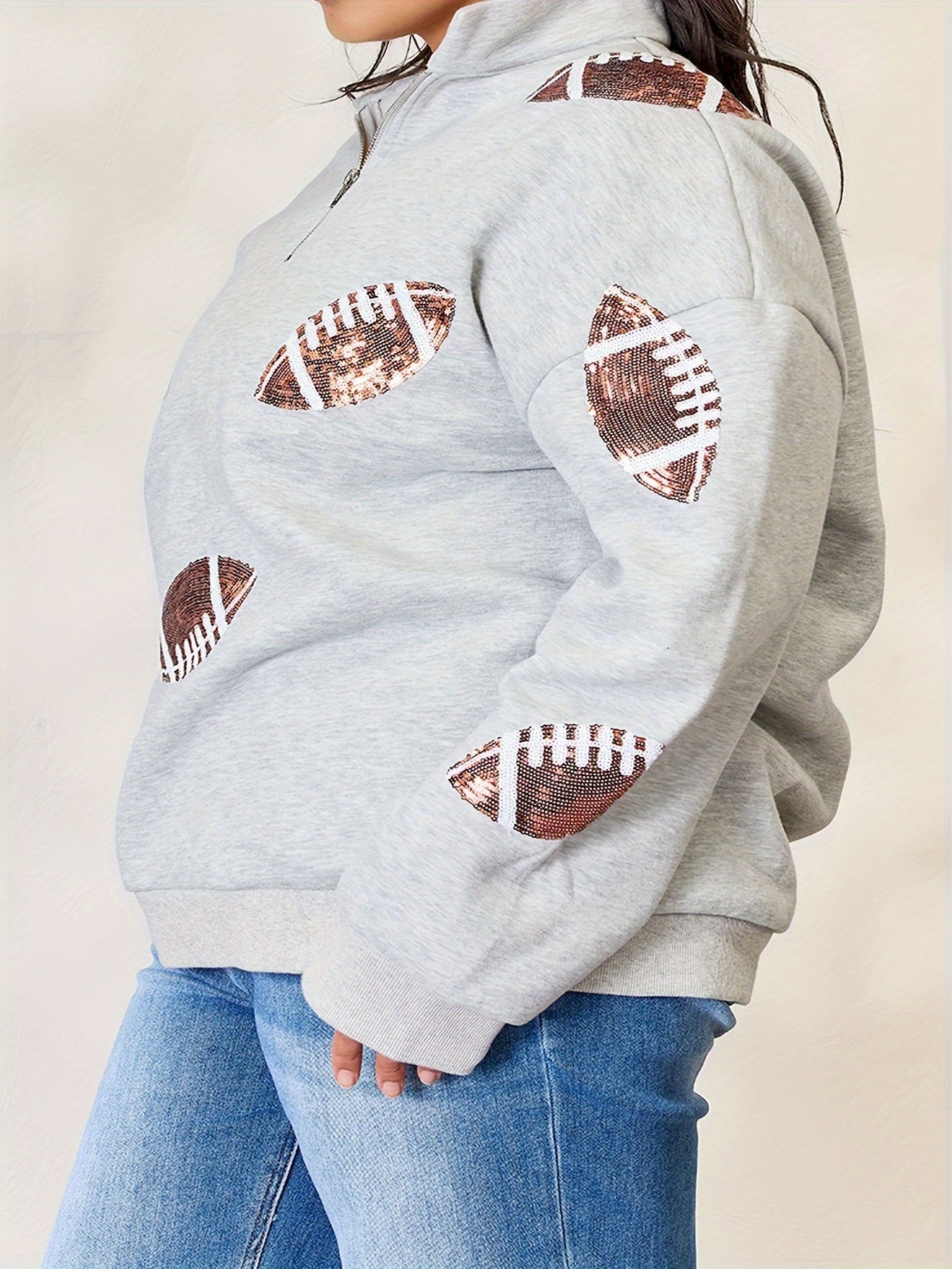 full size sequin football half zip long sleeve sweatshirt details 6