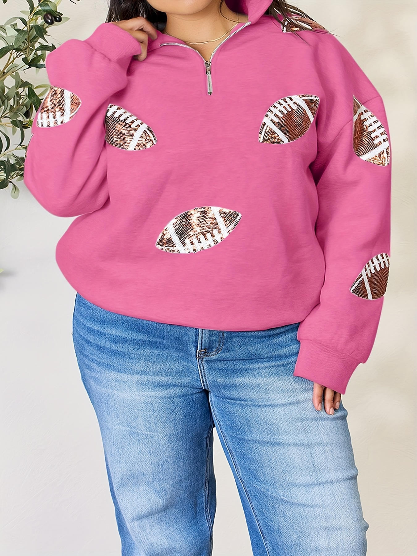 full size sequin football half zip long sleeve sweatshirt details 8