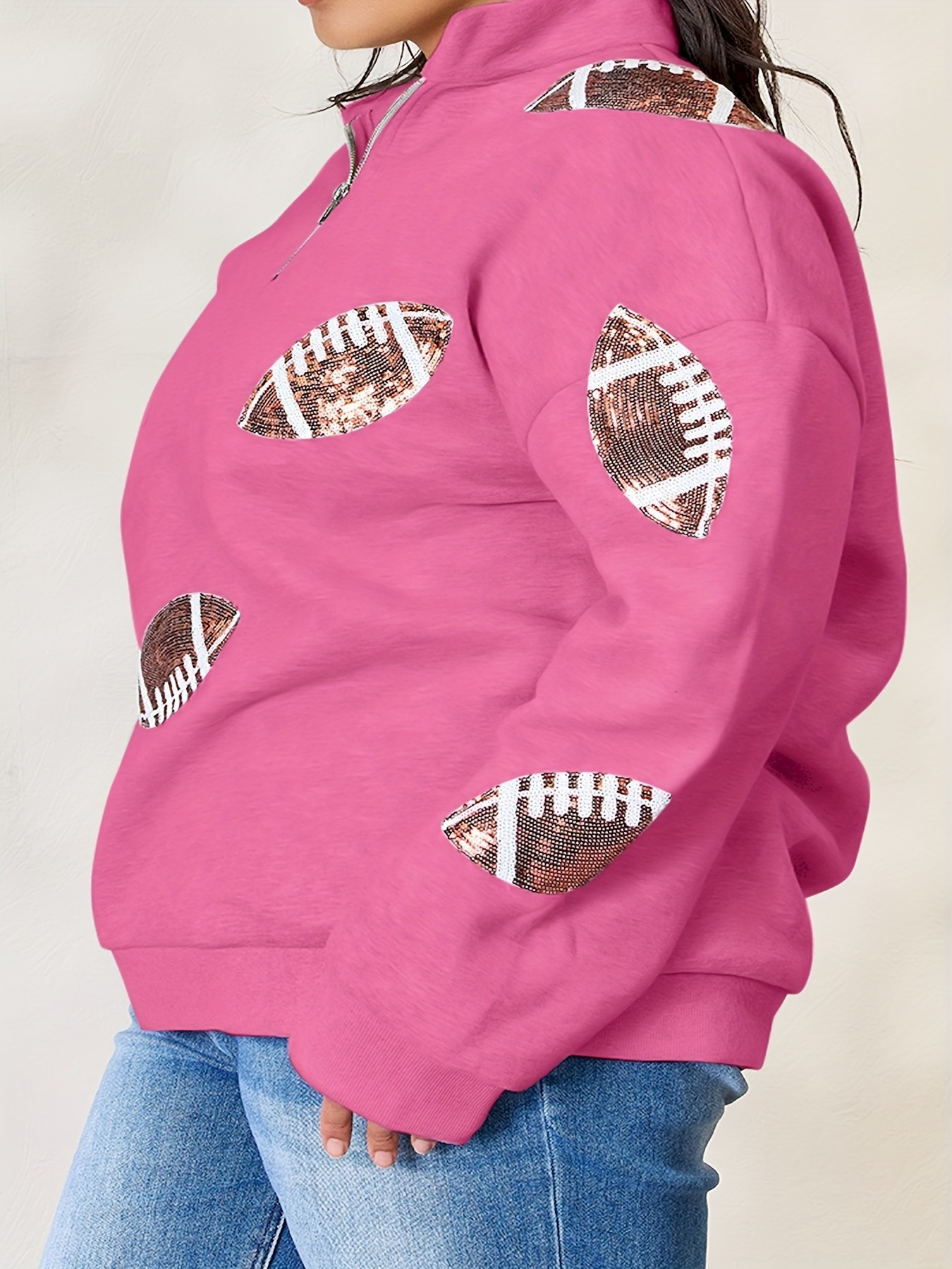 full size sequin football half zip long sleeve sweatshirt details 9