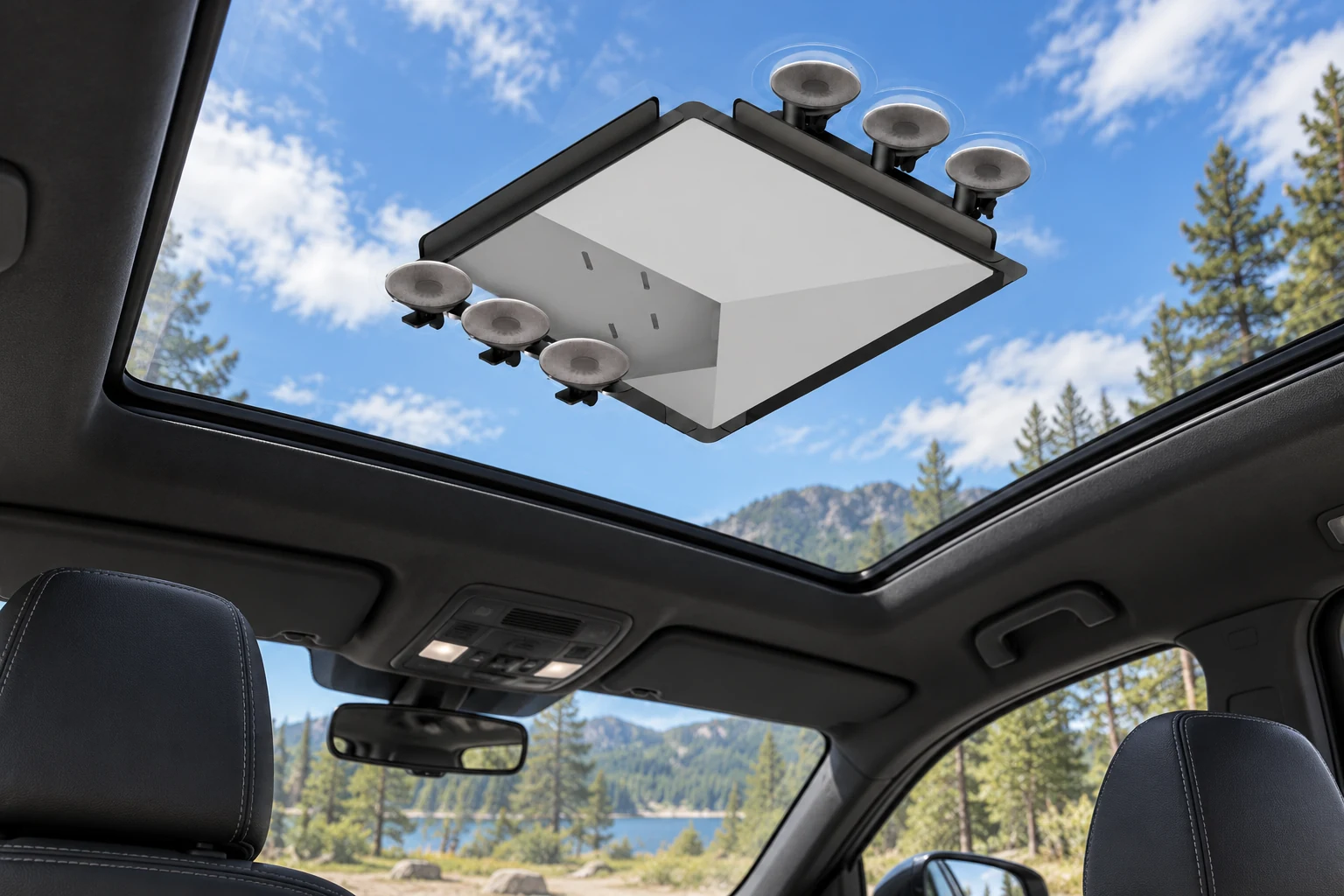 Inside a car sunroof — AI-generated illustration
